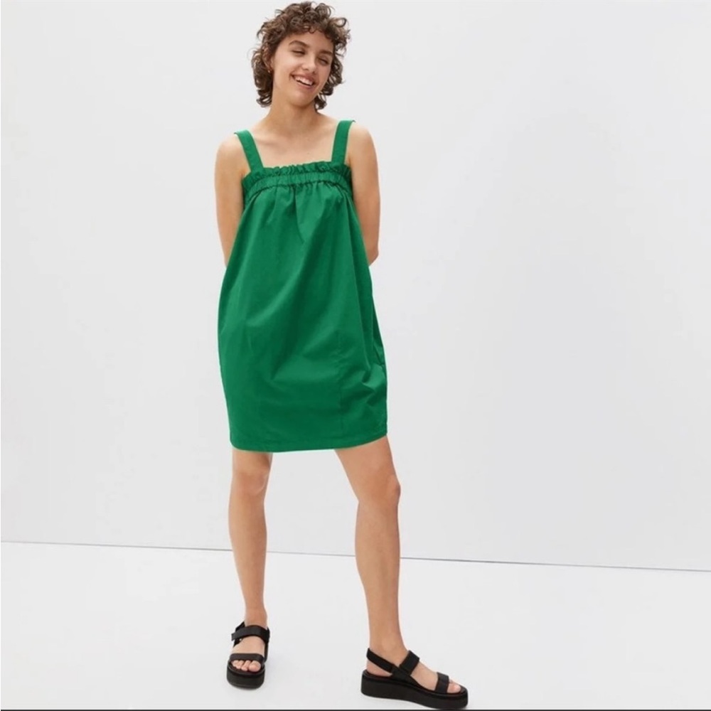 Everlane Paperbag Tank Dress Organic Cotton Removable/Adjustable Straps Green LG